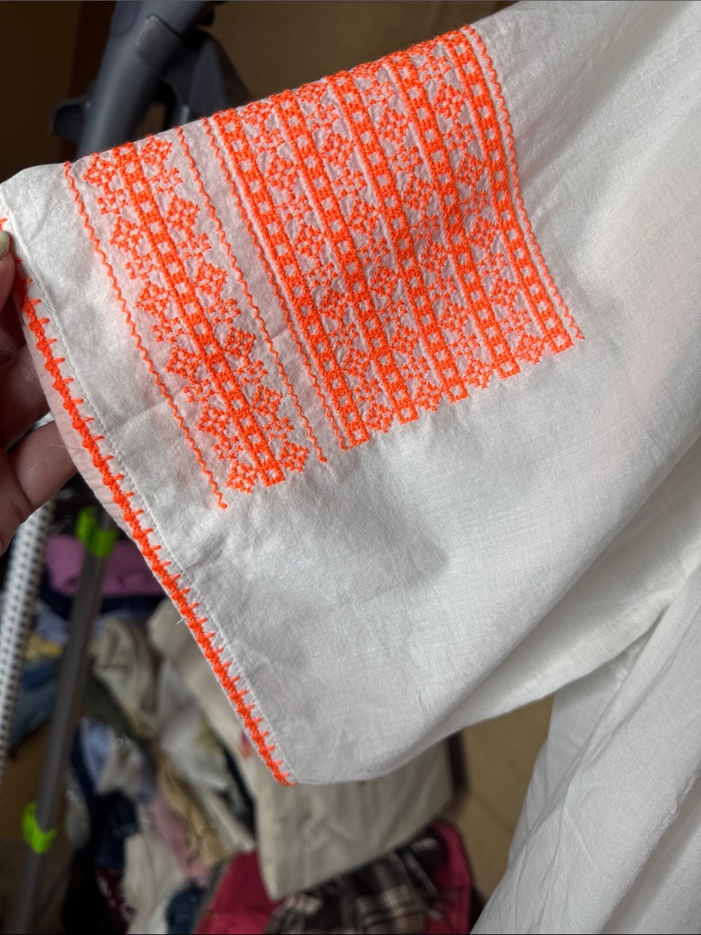 J.Crew White Neon Orange Embroidered Cotton Tunic Mini Dress Size Large - Picture 6 of 7